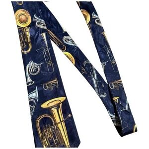 A. Rogers Formal Men's‎ Tie Vintage Jazz Music Instruments Navy Blue 54"